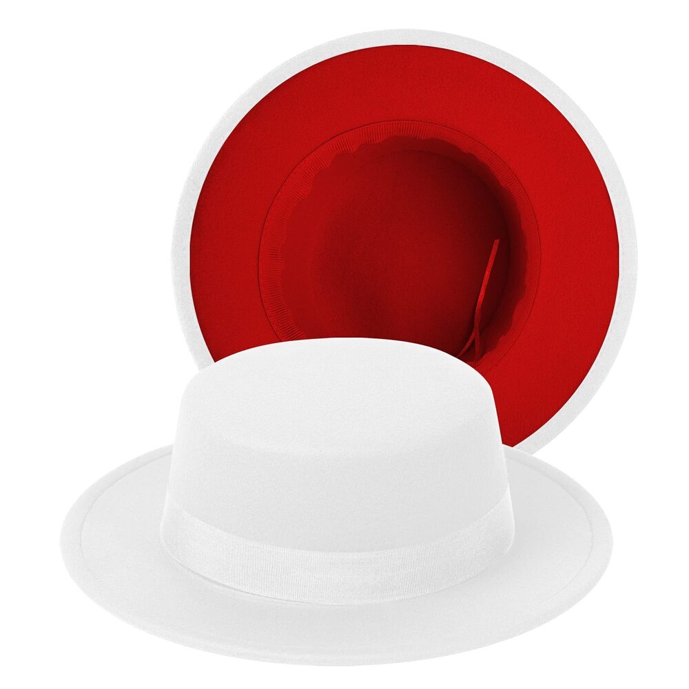 9405 Classic Fedora Hat - Two Tone Flat Top with Wide Brim - Adjustable